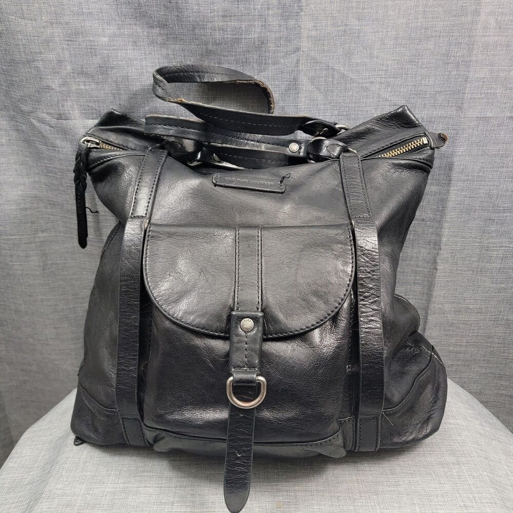 Frye Josie Black Leather Convertible Backpack Tote Shoulder Bag Harness Ring